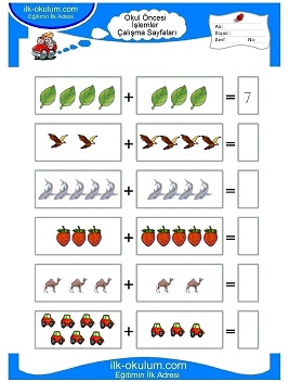Çocuklar İçin toplam işlemi yaprak testleri 